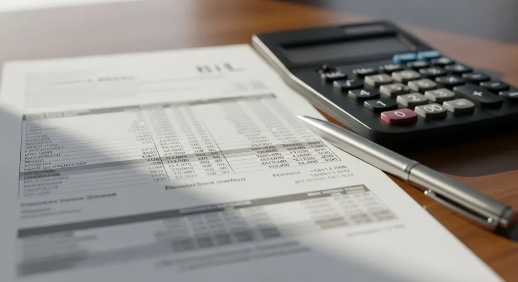 Itemized medical bill with calculator showing emergency room charges