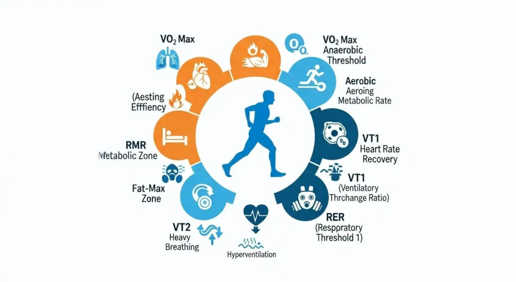 Nine biomarkers measured during comprehensive VO2 Max testing