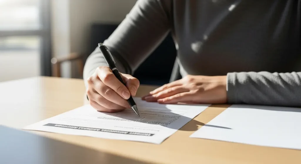 Patient completing hospital financial assistance application form