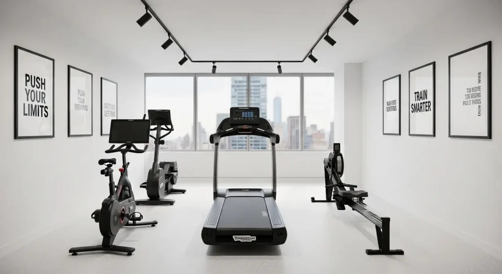 Professional VO2 Max testing facility showing treadmill, bike, and rowing equipment options