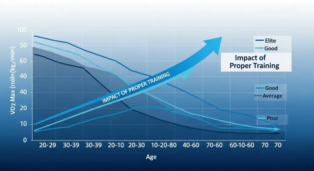 VO2 Max scores by age and fitness level comparison chart
