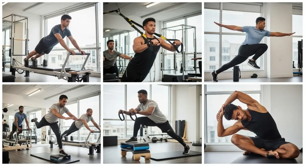 Variety of Club Pilates class types including reformer, cardio sculpt, and TRX training