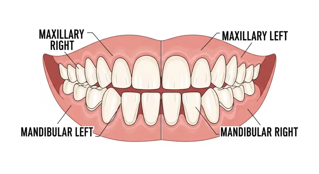 Dental diagram showing the four quadrants used for teeth deep cleaning pricing
