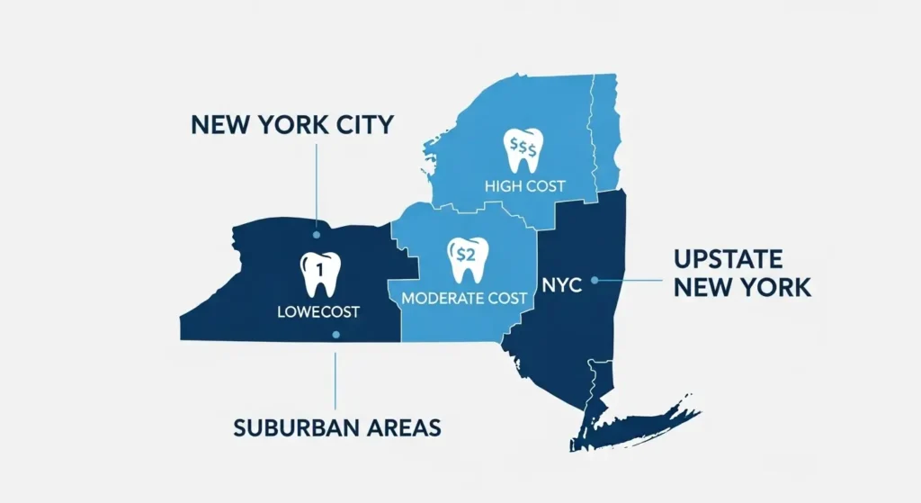 Map showing how teeth deep cleaning costs vary across New York State