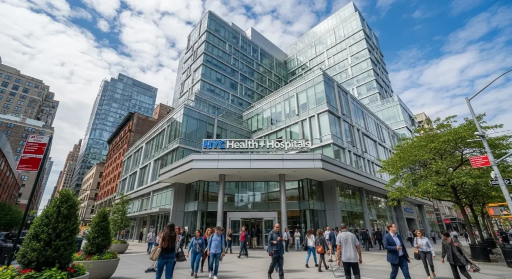 NYC Health + Hospitals public healthcare facility exterior in New York City