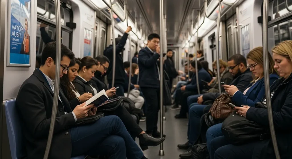 NYC subway commuter showing daily transportation costs and public transit usage